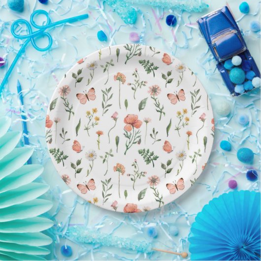 ベージュボホワイルドフラワーパターン（の模様が）あるズ紙プレート ペーパープレート (パーティー)