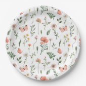 ベージュボホワイルドフラワーパターン（の模様が）あるズ紙プレート ペーパープレート (正面)