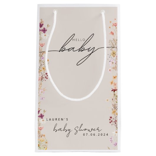 ベージュボホワイルドフラワーベビーシャワー特典 スモールペーパーバッグ (正面)