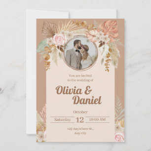 ベージュボホーウォーターカラーフラワーズ結婚式招待状 シーズンカード