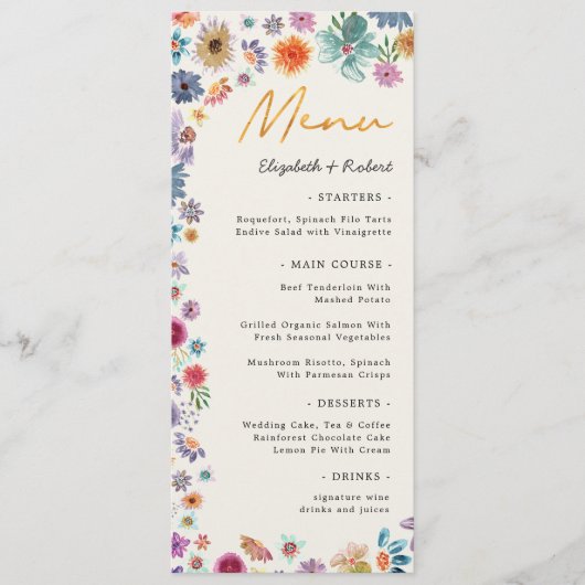 ベージュボホーシックフローラワイルドフラワー庭園の結婚式 メニュー (正面)