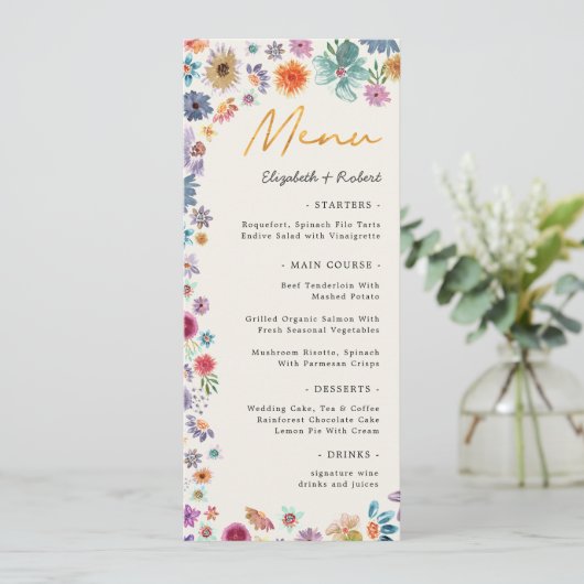 ベージュボホーシックフローラワイルドフラワー庭園の結婚式 メニュー (スタンド正面)