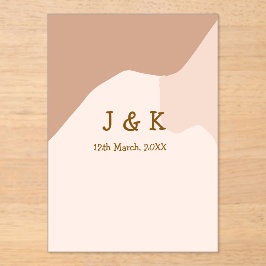 ベージュボホ曲線結婚オレンジの名前日付 アクリル招待状