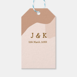 ベージュボホ曲線結婚オレンジの名前日付 ギフトタグ