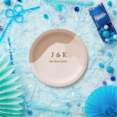 ベージュボホ曲線結婚オレンジの名前日付 ペーパープレート (パーティー)