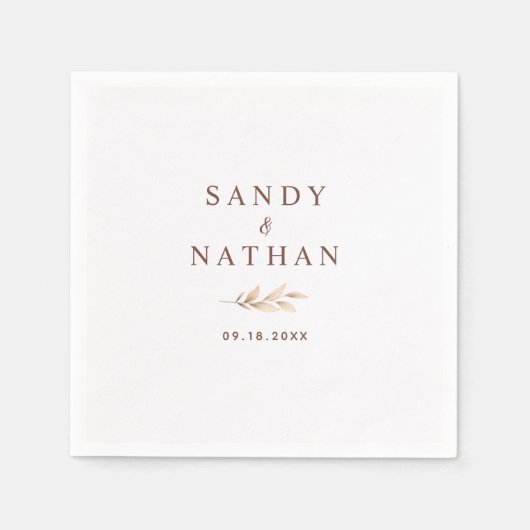 ベージュボホ結婚リーフのナプキン スタンダードカクテルナプキン (正面)