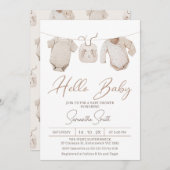 ベージュボーイズ赤ちゃん服ベビーシャワー 招待状 (正面/裏面)