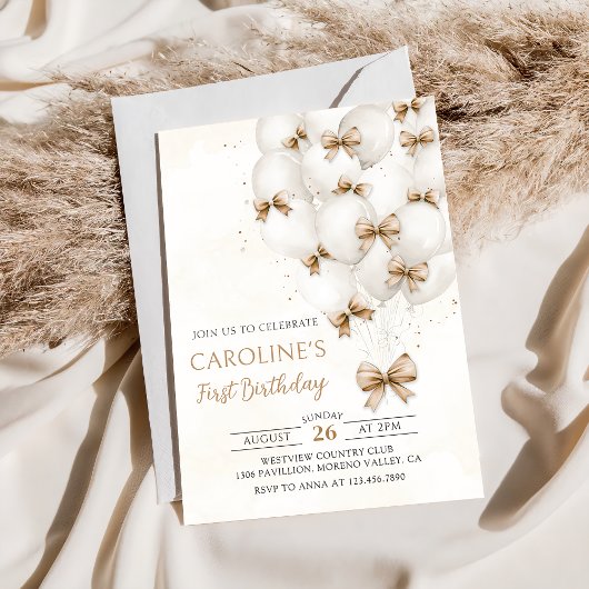 ベージュボーズバルーン誕生日招待状 招待状