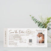 ベージュボーディングパス宛先ウェディングフィジーの地図 招待状 (スタンド正面)