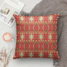 ベージュマスタードグリーンブラウンレッドオレンジトライバルアート