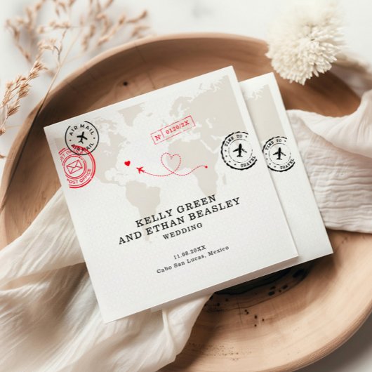 ベージュマップデスティネーションウェディング スタンダードカクテルナプキン