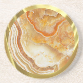 ベージュマーブルストーン縁ど金ゴールド コースター