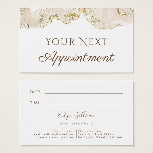 ベージュマーリングデザインアポイントメントカード (正面&裏面)