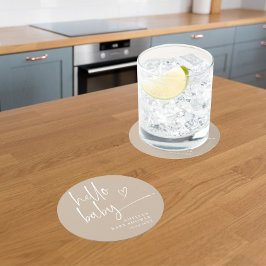 ベージュミニマリストハローベビーモダンベビーシャワー ラウンドペーパーコースター