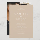 ベージュミニマルエレガントリストフォト結婚式招待状 招待状 (正面/裏面)