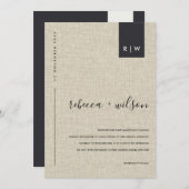 ベージュミニマルカマルリネンタイポグラフィ結婚ズ 招待状 (正面/裏面)
