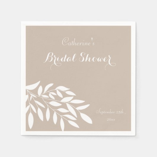 ベージュミニマルグリーンブライダルシャワーナプキン スタンダードカクテルナプキン (正面)