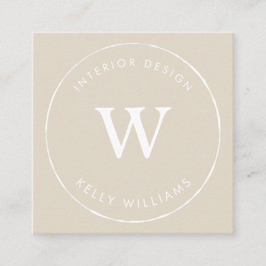 ベージュミニマルサークルビジネスモノグラムブランディング スクエア名刺 (正面)