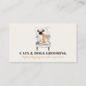 ベージュミニマルソファモダンパグドッグキャットペット 名刺 (正面)