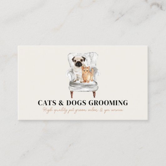 ベージュミニマルソファモダンパグドッグキャットペット 名刺 (正面)