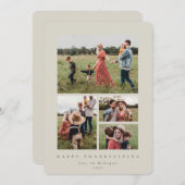 ベージュミニマルフレーム4写真ハッピー感謝祭 シーズンカード (正面/裏面)