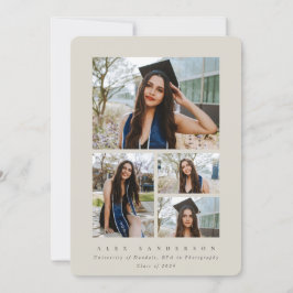 ベージュミニマルフレーム4写真卒業 案内状