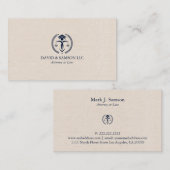 ベージュミニマルリネンの青いジャスティスロゴ 名刺 (正面/裏面)