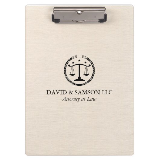 ベージュミニマルリネンの黒いジャスティスロゴ クリップボード (正面)
