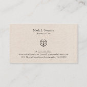 ベージュミニマルリネンの黒いジャスティスロゴ 名刺 (裏面)