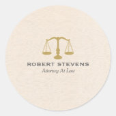 ベージュミニマルリネン&金ゴールドジャスティススケール ラウンドシール (正面)