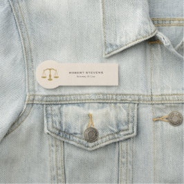 ベージュミニマルリネン&金ゴールドジャスティススケール 名札