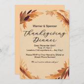 ベージュミニマルリース感謝祭ディナー 招待状 (正面/裏面)
