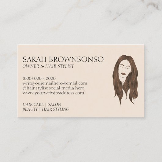 ベージュミニマルロングスモダンカット美容師 名刺 (裏面)