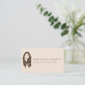 ベージュミニマルロングスモダンカット美容師 名刺 (スタンド正面)