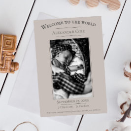 ベージュミニマル写真誕生のお知らせ 案内状