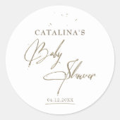 ベージュミニマル書道ベビーシャワーステッカー ラウンドシール (正面)