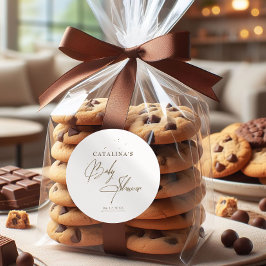 ベージュミニマル書道ベビーシャワーステッカー ラウンドシール