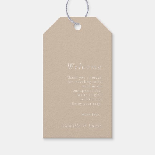 ベージュミニマル結婚リストのウェルカムギフトラベル ギフトタグ (正面)