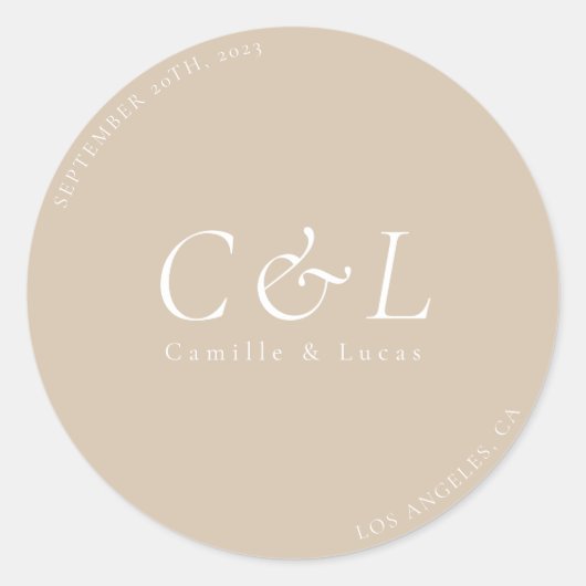 ベージュミニマル結婚リストのクラシックラウンドステッカー ラウンドシール (正面)
