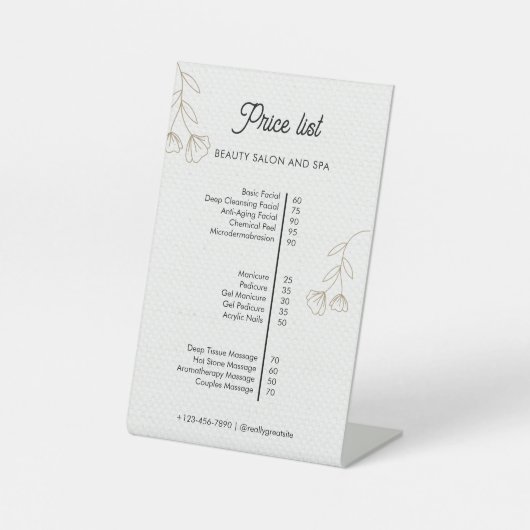 ベージュミニマル美しいサロン価格表 台座サイン (正面)