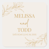 ベージュミニマル金ゴールドミニマリスト結婚ブランチ スクエアシール (正面)