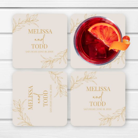 ベージュミニマル金ゴールドミニマリスト結婚ブランチ スクエアペーパーコースター