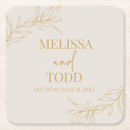 ベージュミニマル金ゴールドミニマリスト結婚ブランチ スクエアペーパーコースター