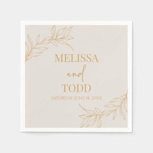 ベージュミニマル金ゴールドミニマリスト結婚ブランチ スタンダードカクテルナプキン (正面)