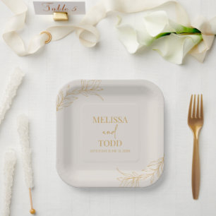 ベージュミニマル金ゴールドミニマリスト結婚ブランチ ペーパープレート