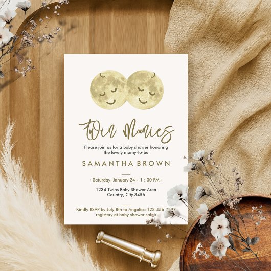 ベージュムーンツインズベビーシャワー 招待状