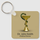 ベージュメディカルスネークボウル衛生金ゴールドカドゥセウス キーホルダー (正面)