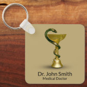 ベージュメディカルスネークボウル衛生金ゴールドカドゥセウス キーホルダー (正面)