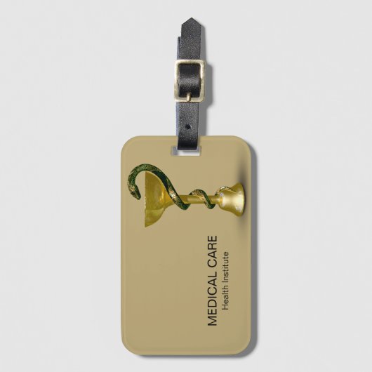 ベージュメディカルスネークボウル衛生金ゴールドカドゥセウス ラゲッジタグ (正面縦)