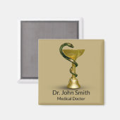 ベージュメディカルボウルスネーク衛生金ゴールドカドゥセウス マグネット (正面/裏面)